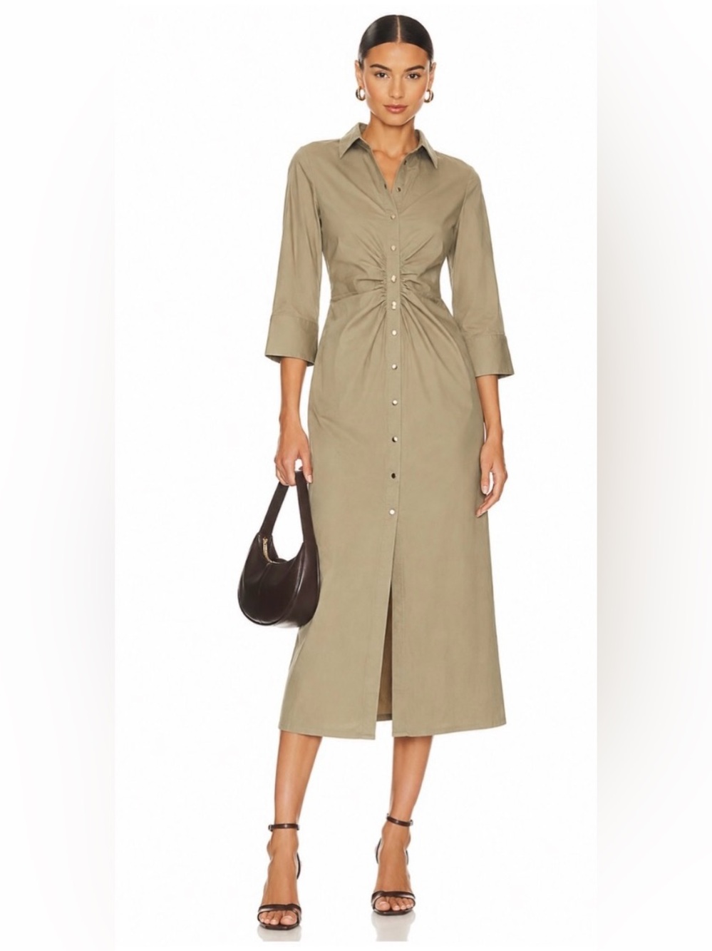 BNWT Zara Ruched Front Long Button-Down Midi Dress Coat - Beige